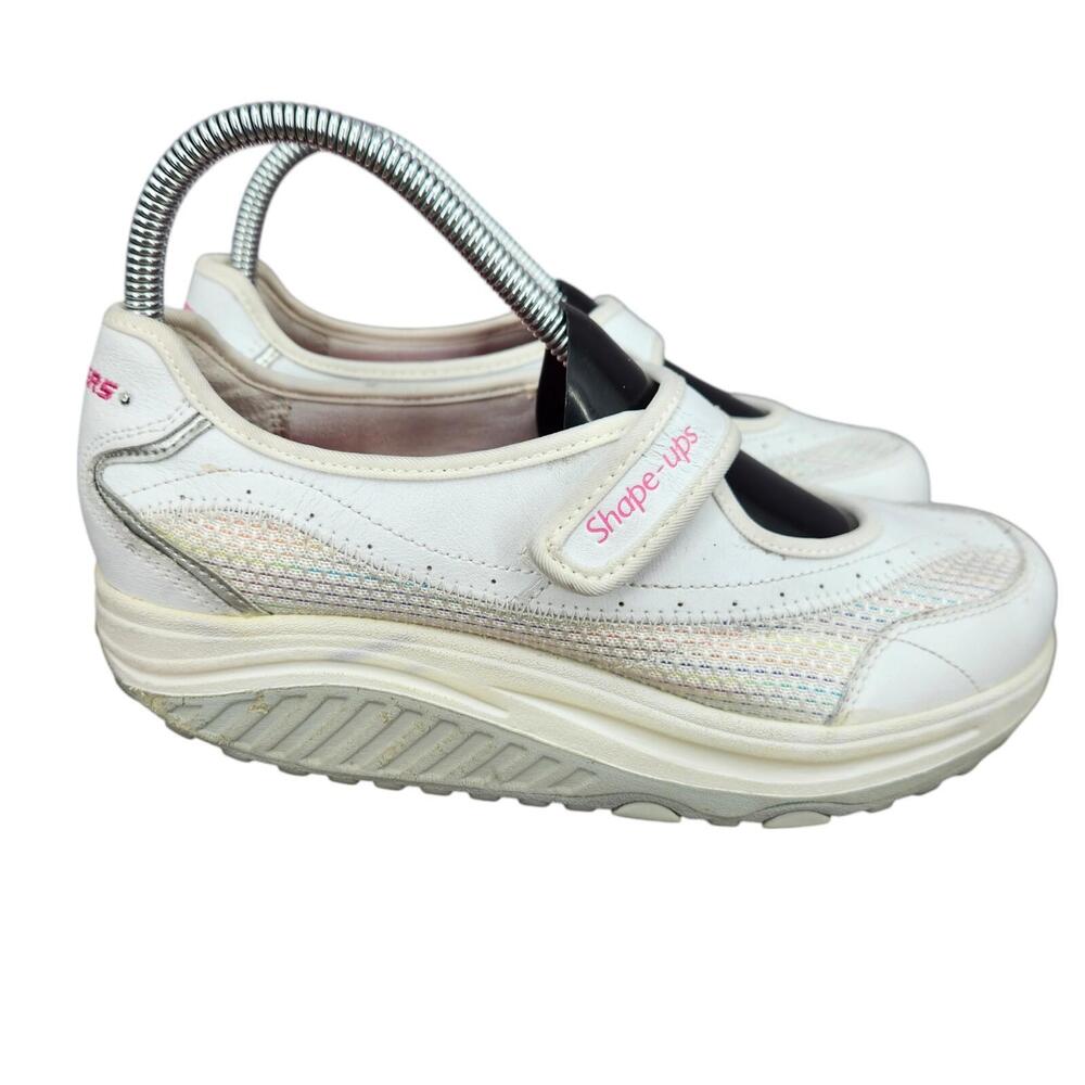 Skechers Shape Ups Sneakers Womens 7.5 White Leather Walking Toning Shoes 12305